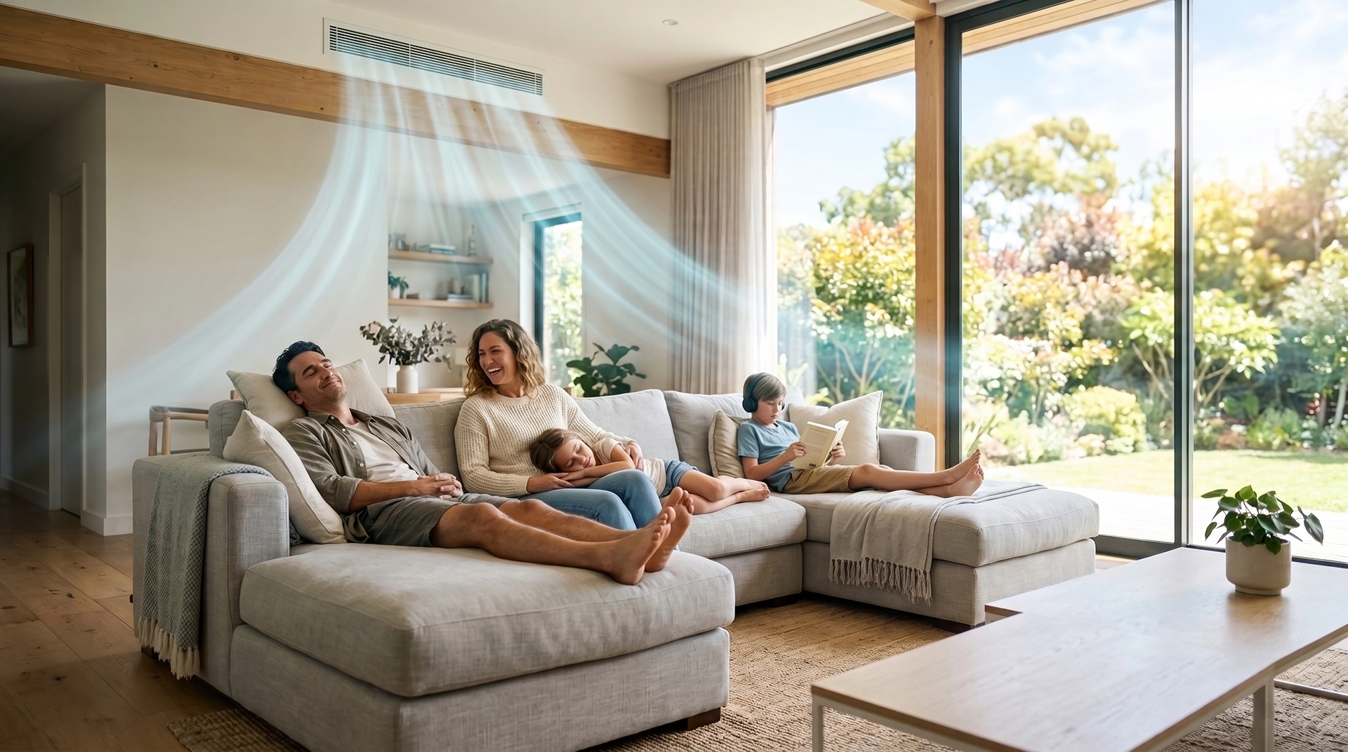 Famille profitant d'une fraicheur climatisée